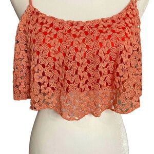 Fio Fio Small Salmon Colored Flowy Lace Crop Top